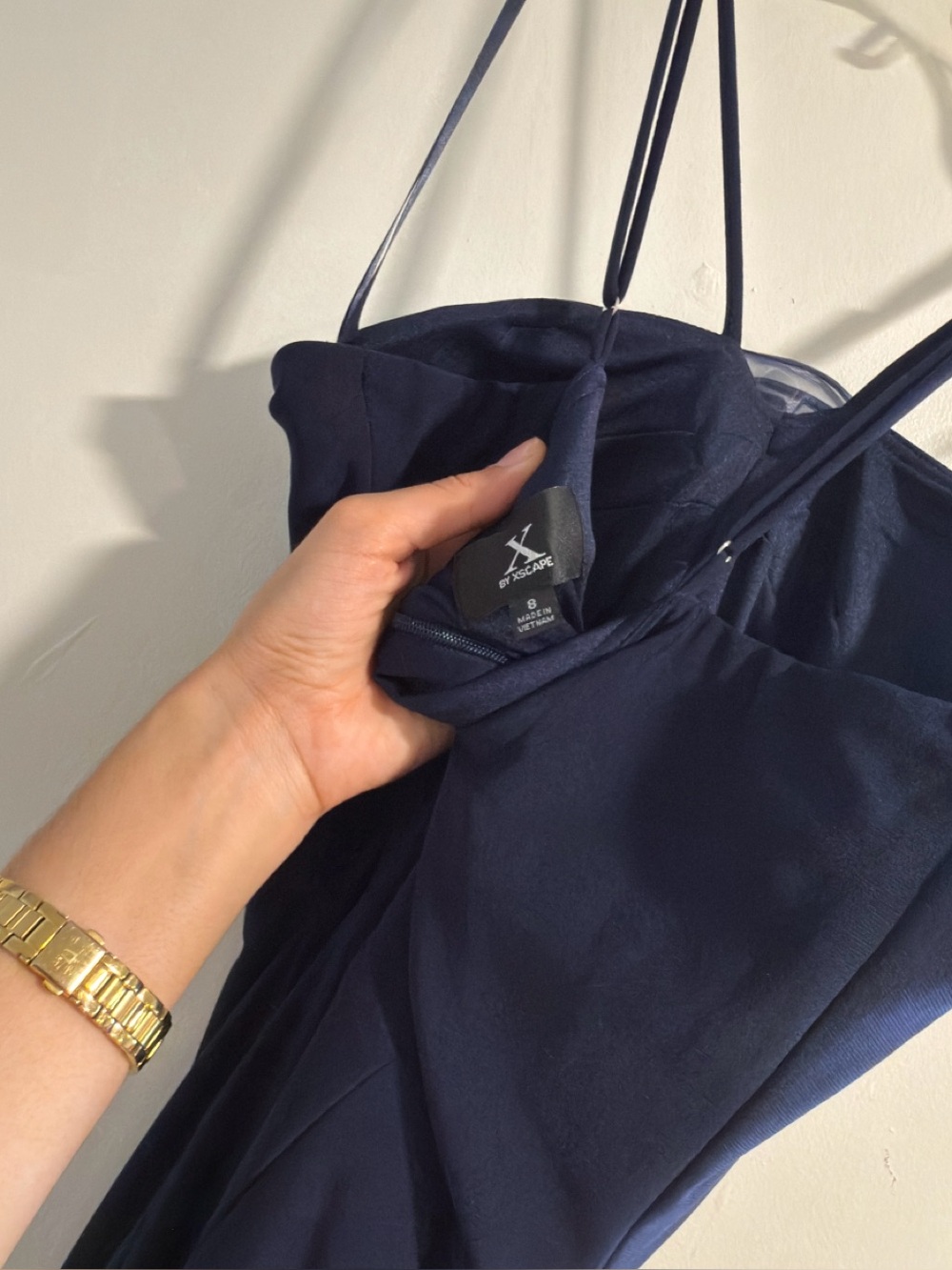 Xscape Navy Halter Maxi Dress with Rosette Neckline - Picture 7 of 7